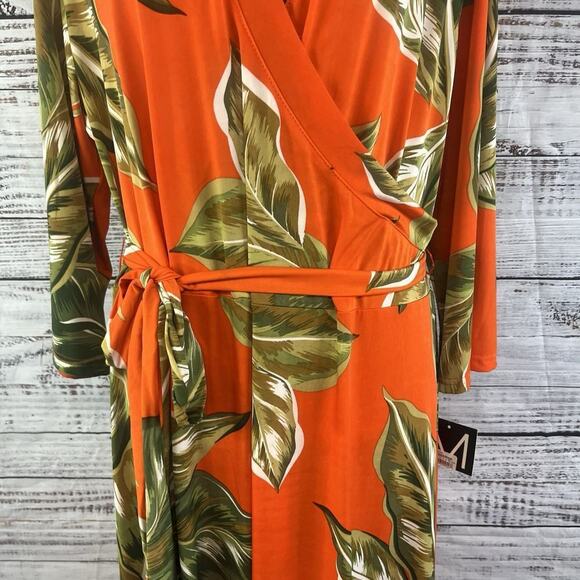 Mlle Gabrielle Dress Plus sz 3X Orange Tropical Slinky Midi Modest Wedding Beach - Picture 9 of 16